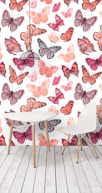 Picture of retro seamless texture with flying butterflies watercolor paint